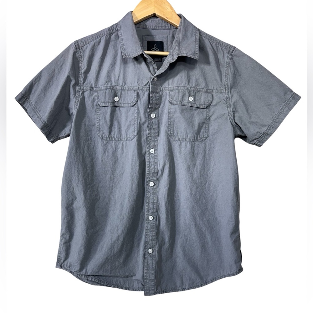 Prana Men’s PATRAS Button Down Short Sleeve Slim Fit Organic Cotton Shirt Size M